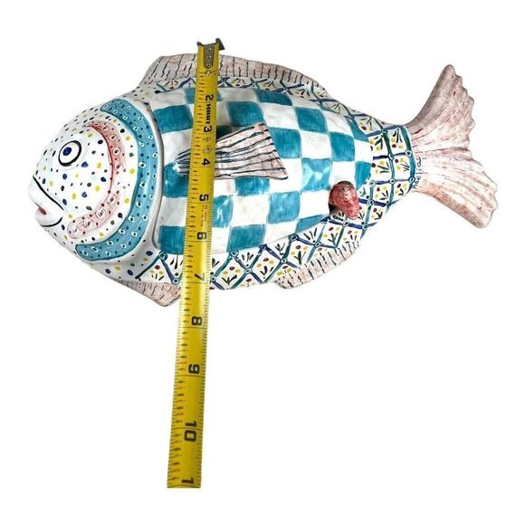 Vintage Italian Italy Ceramic Fish Soup Tureen Bowl Hand Painted Ladle Large 13” - Picture 10 of 11